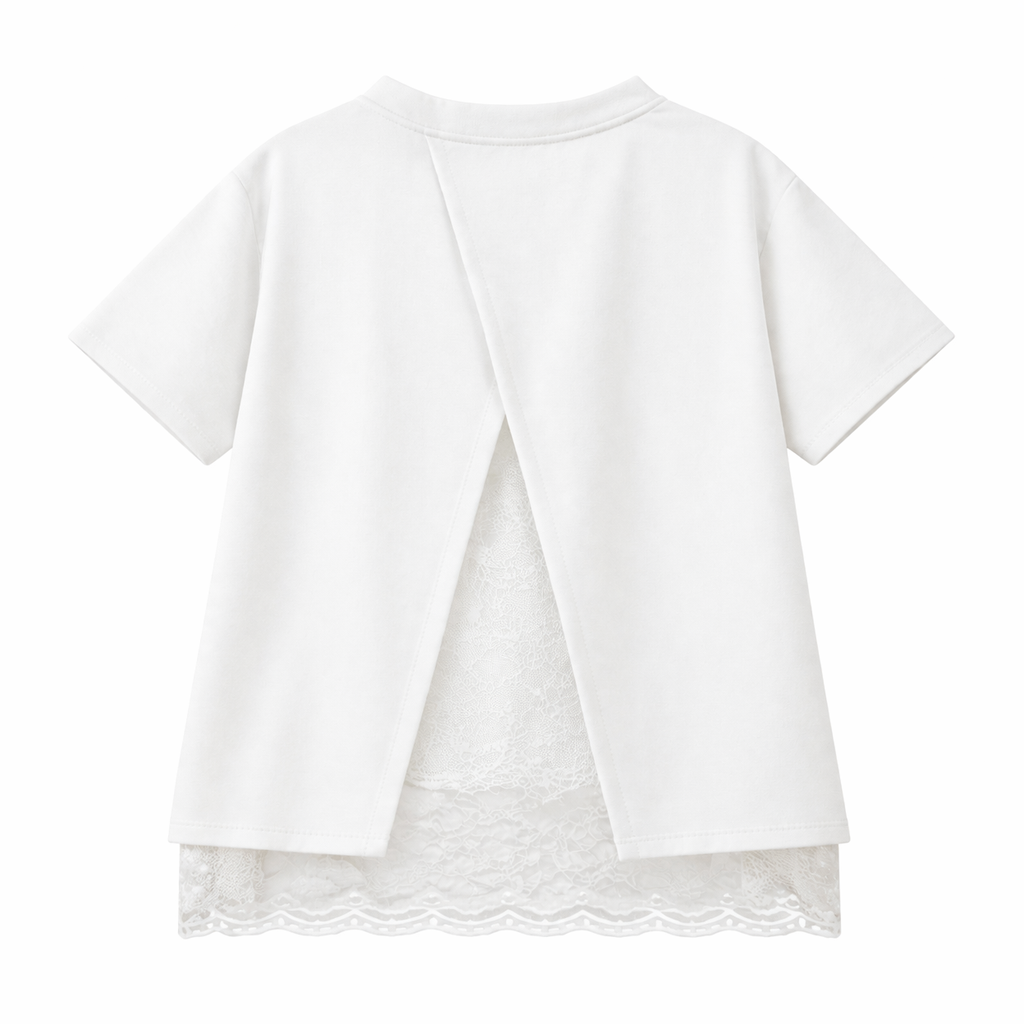 Vê-o Dailly｜T-Shirt com Detalhes de Renda em Camadas