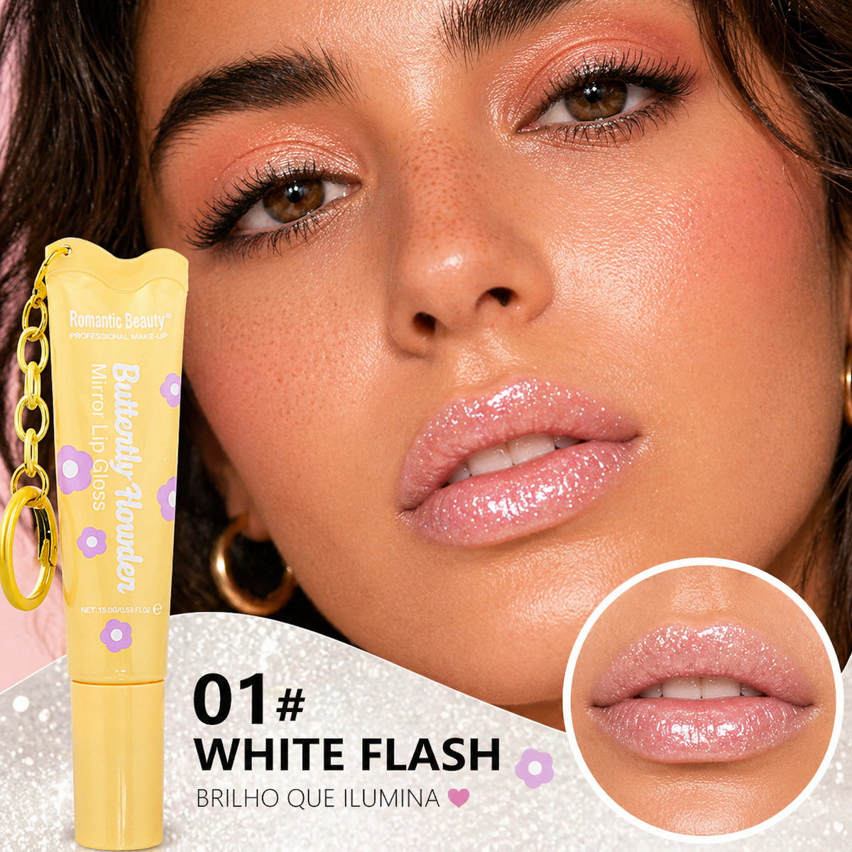 Óleo Labial com Cor e Brilho Espelhado – Hidratante, Suave e com Porta-Chaves