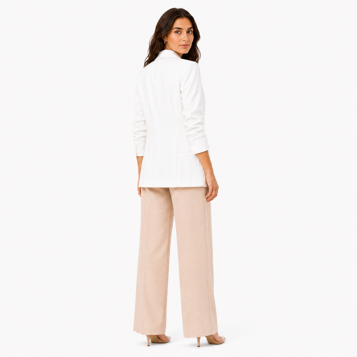 Ruched Sleeve Open-Front Blazer