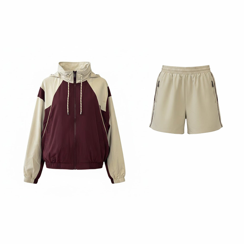 Vê-o Bem｜Conjunto de sweatshirt com fecho e calções em blocos de cores