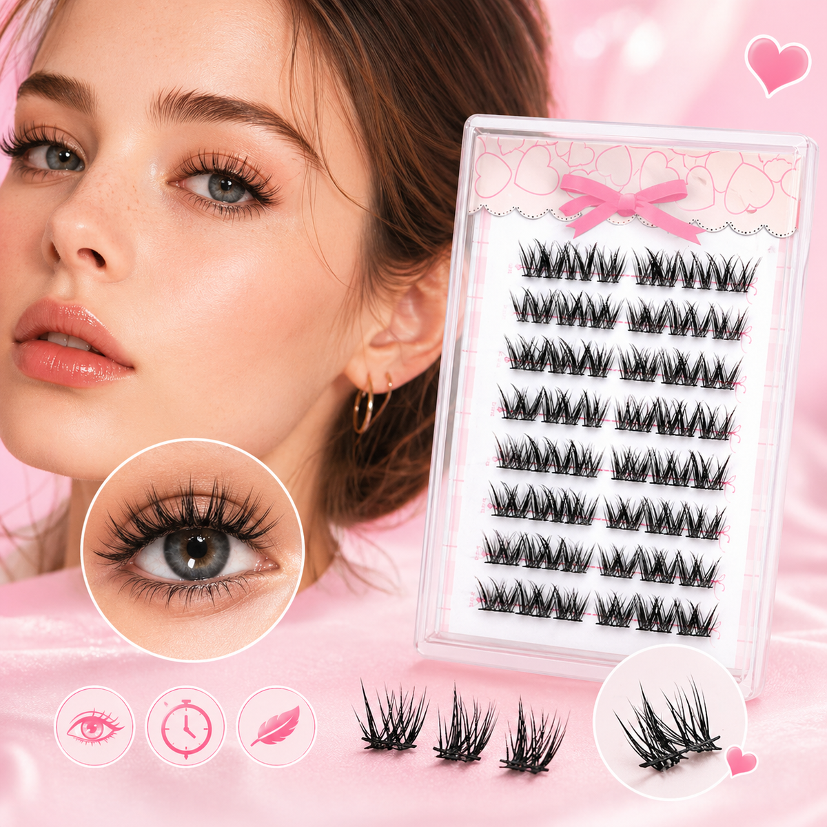Pestanas Postiças Foxy Eyes 6 Fileiras Volume Intenso Segmentadas Natural Reutilizáveis