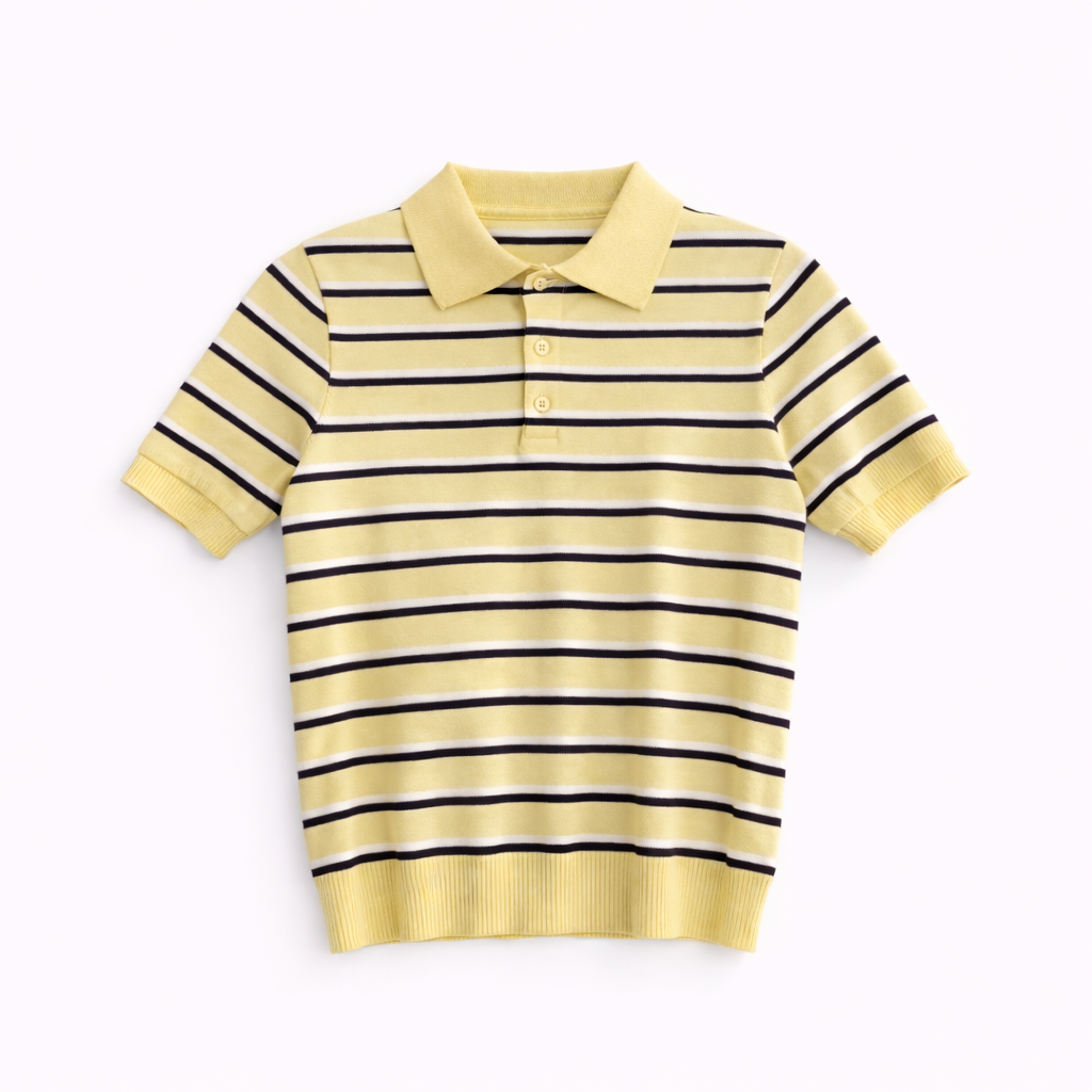 Vê-o Dailly｜Striped Short-Sleeve Polo Knit Top