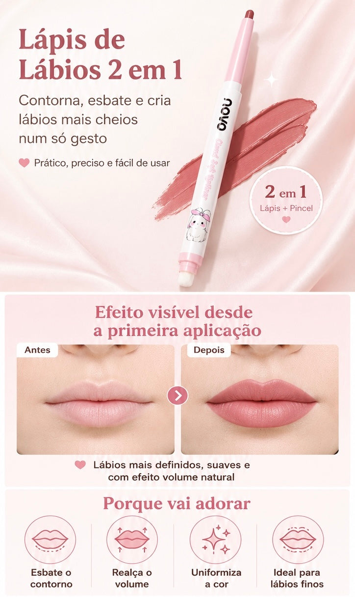 Lápis de Lábios Duplo com Pincel | Mate, À Prova de Água e Longa Duração