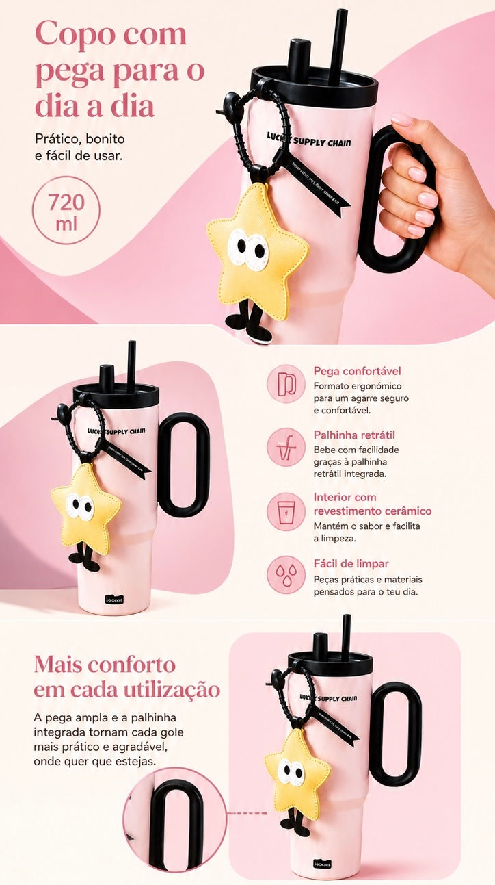 Garrafa Térmica de Grande Capacidade com Palhinha – Design Moderno para Bebidas Frias e Quentes