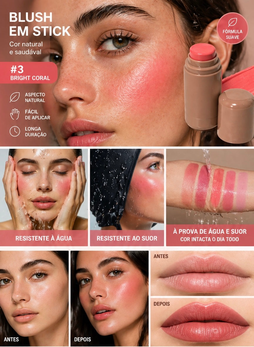 Blush em Stick Cremoso para Lábios e Rosto – Cor Natural, Textura Suave e Fácil de Espalhar