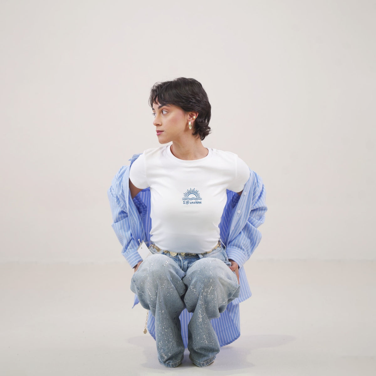 T-shirt de manga curta com logótipo minimalista em relevo Vê-o Dailly