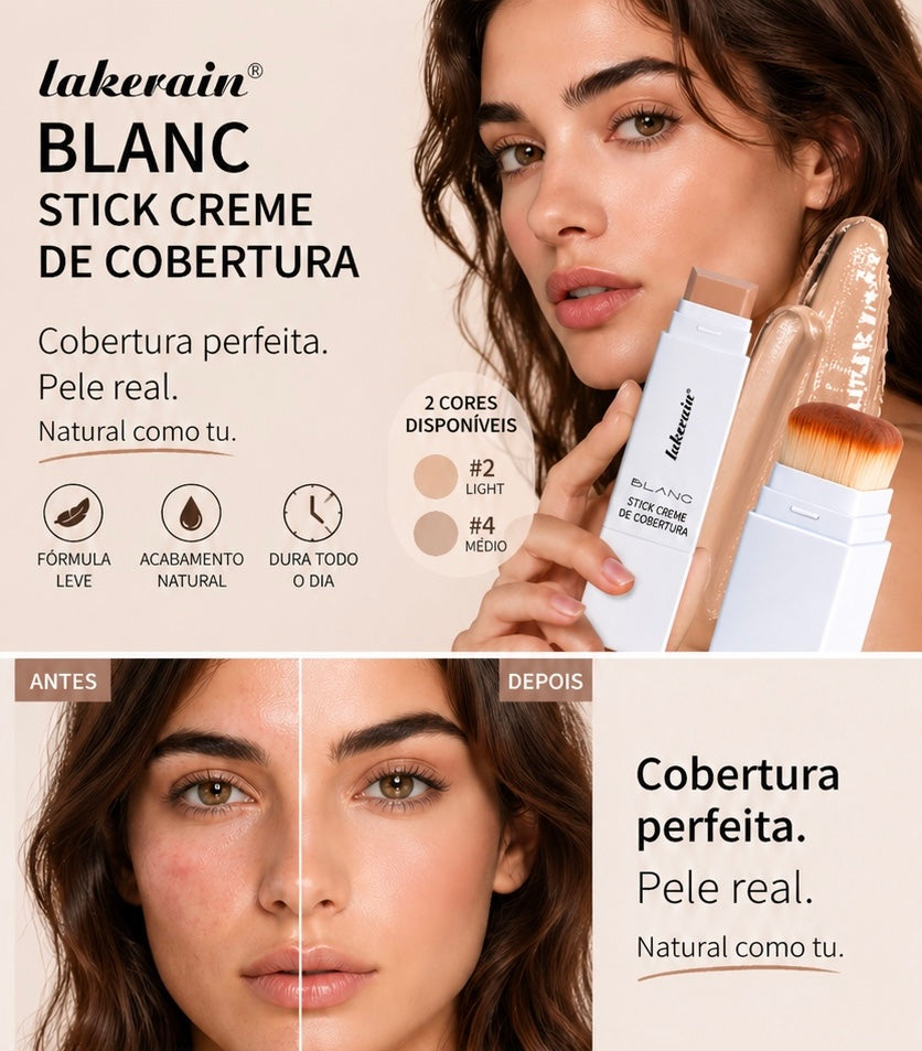 Stick de Base Blanc Cover Cream com Efeito Adaptável – Cobertura Natural para um Tom de Pele Uniforme