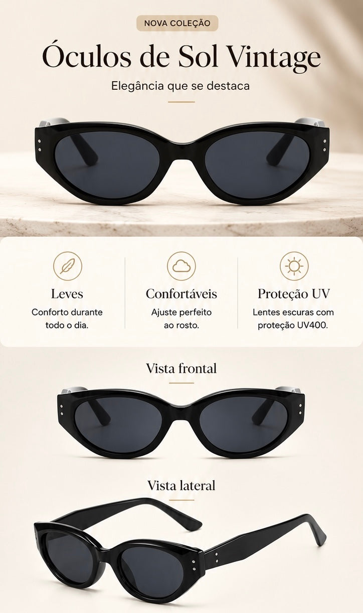 Óculos de Sol Cat Eye de Armação Pequena | Estilo Elegante e Proteção Solar