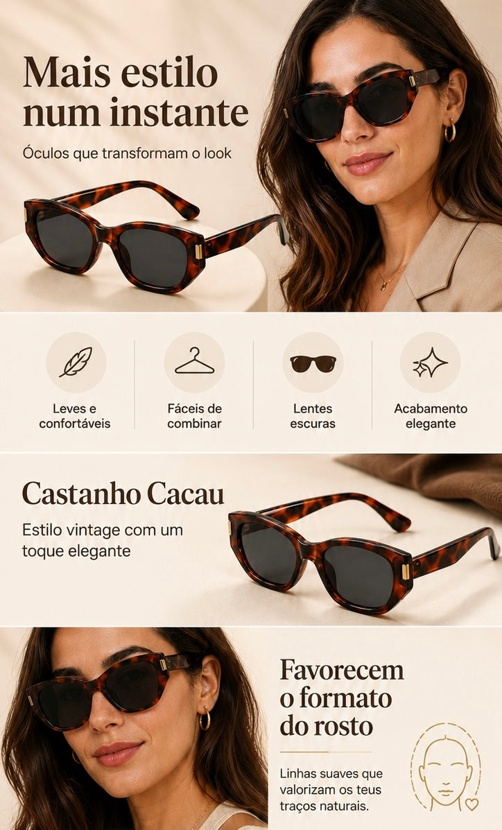 Óculos de Sol Cat Eye Vintage em Tom Cacau | Femininos e Elegantes