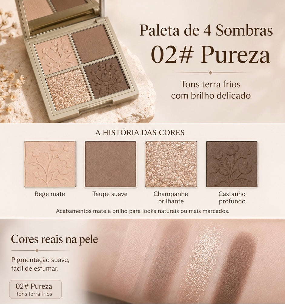 Paleta de Sombras de 4 Cores em Tons Terra | Acabamento Brilhante