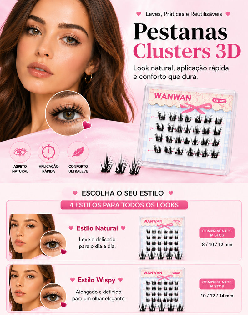 Pestanas Postiças Foxy Eyes 6 Fileiras Volume Intenso Segmentadas Natural Reutilizáveis