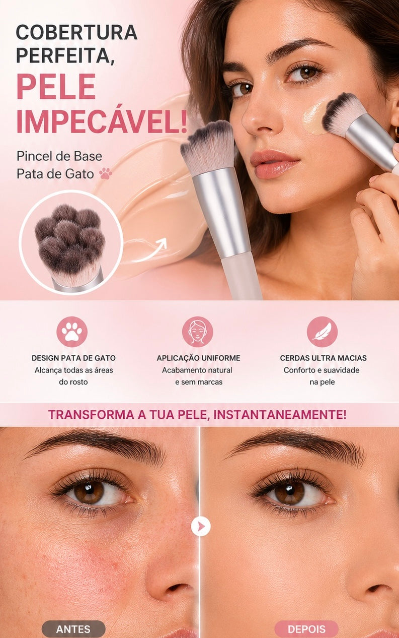 Pincel de Base sem Marcas – Cerdas Suaves para Base Líquida, Pó Solto e Corretor