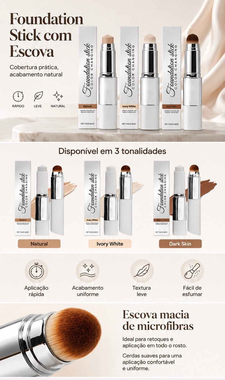 Base em Stick Dupla com Pincel | Leve, Natural e Confortável na Pele