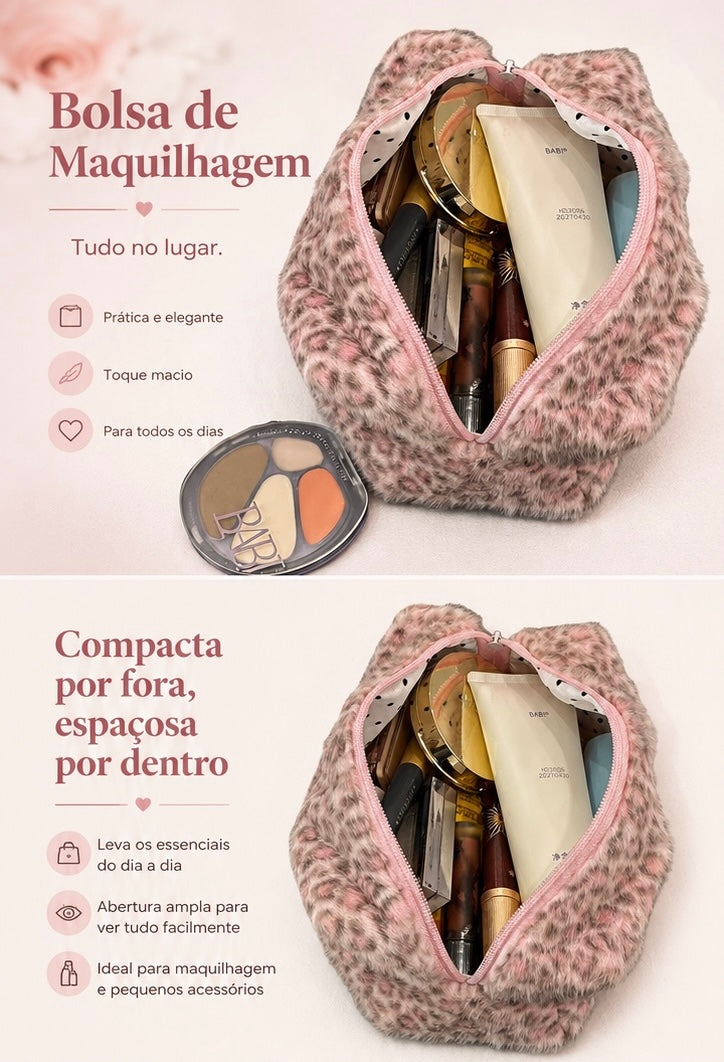 Necessaire de Viagem com Padrão Leopardo Rosa | Bolsa para Maquilhagem e Higiene Pessoal