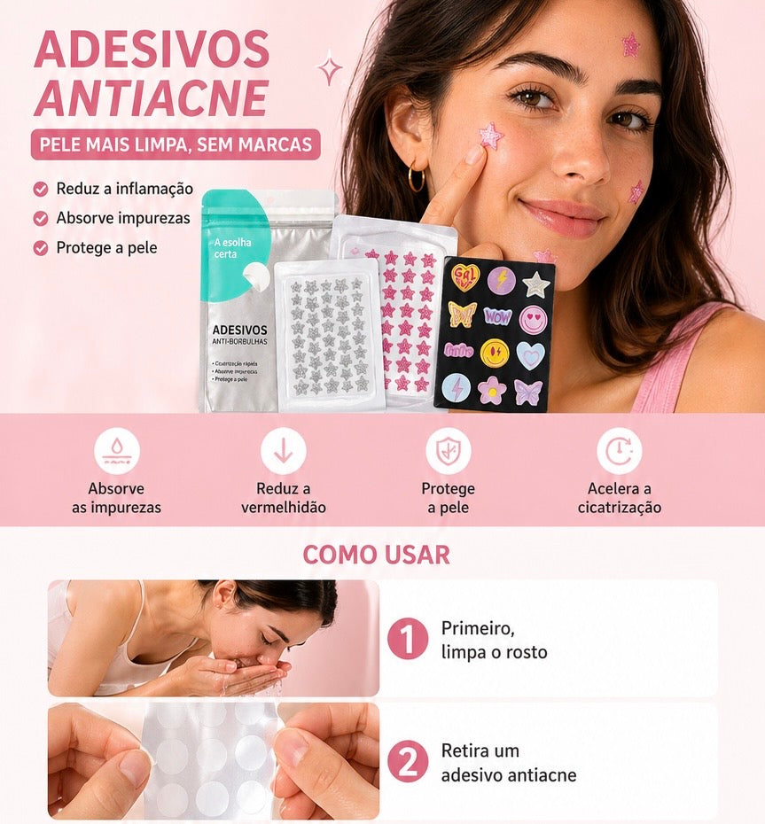 Patches Anti-Borbulhas Coloridos com Brilhantes – Desenhos Divertidos, Finos e Respiráveis