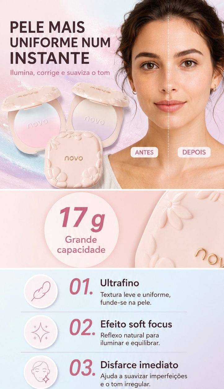 Pó Compacto Bicolor Gradiente | Efeito Suave, Mate e de Longa Duração