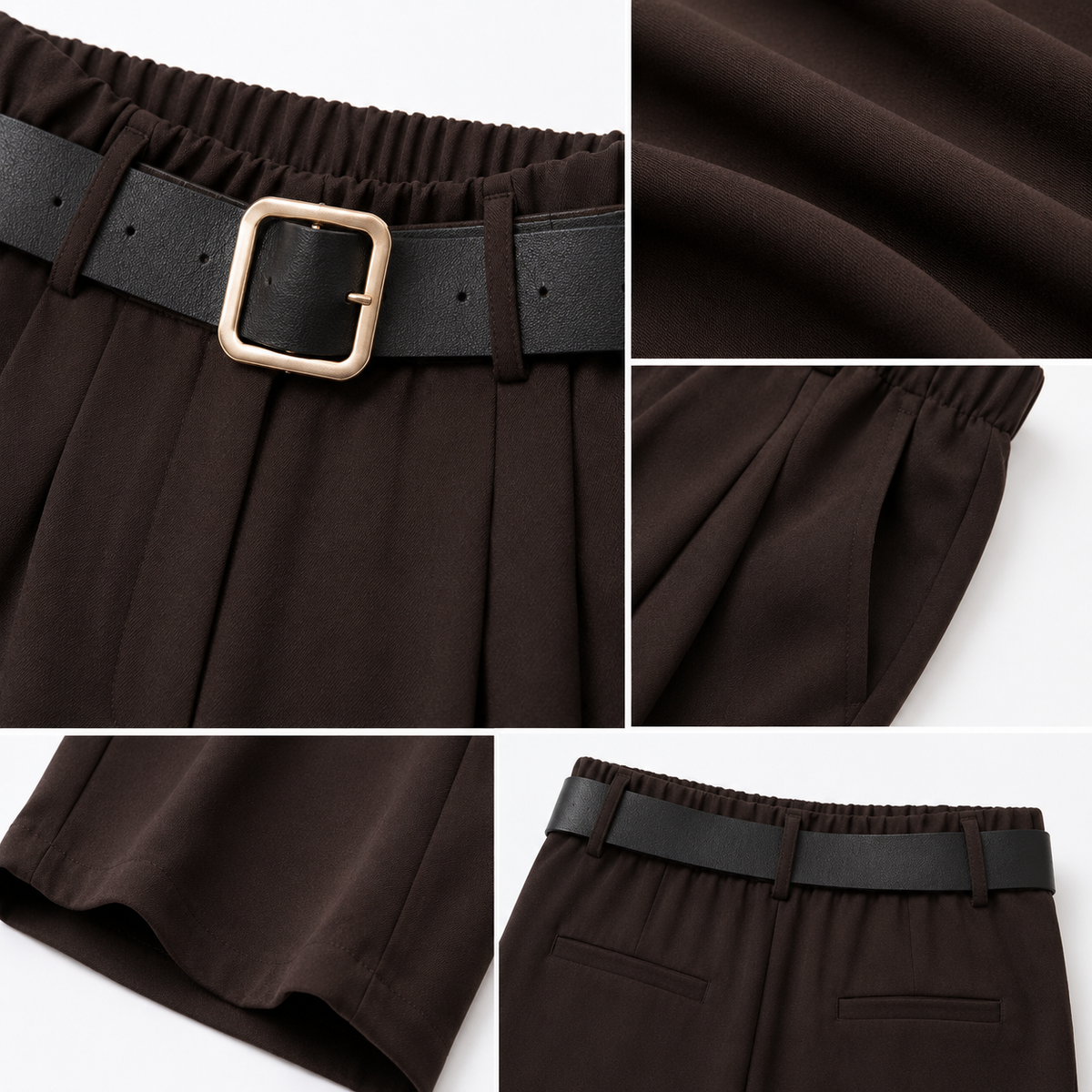 VÊ-O Classics | Calças palazzo de cintura subida com pregas, bolsos e cinto, fluidas para o dia a dia