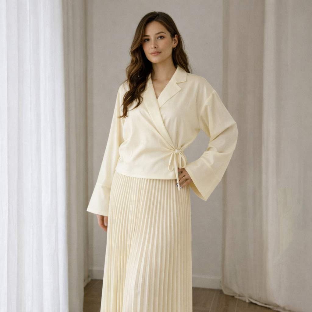 Conjunto Vê-o Studio | Top estilo envelope e saia maxi plissada
