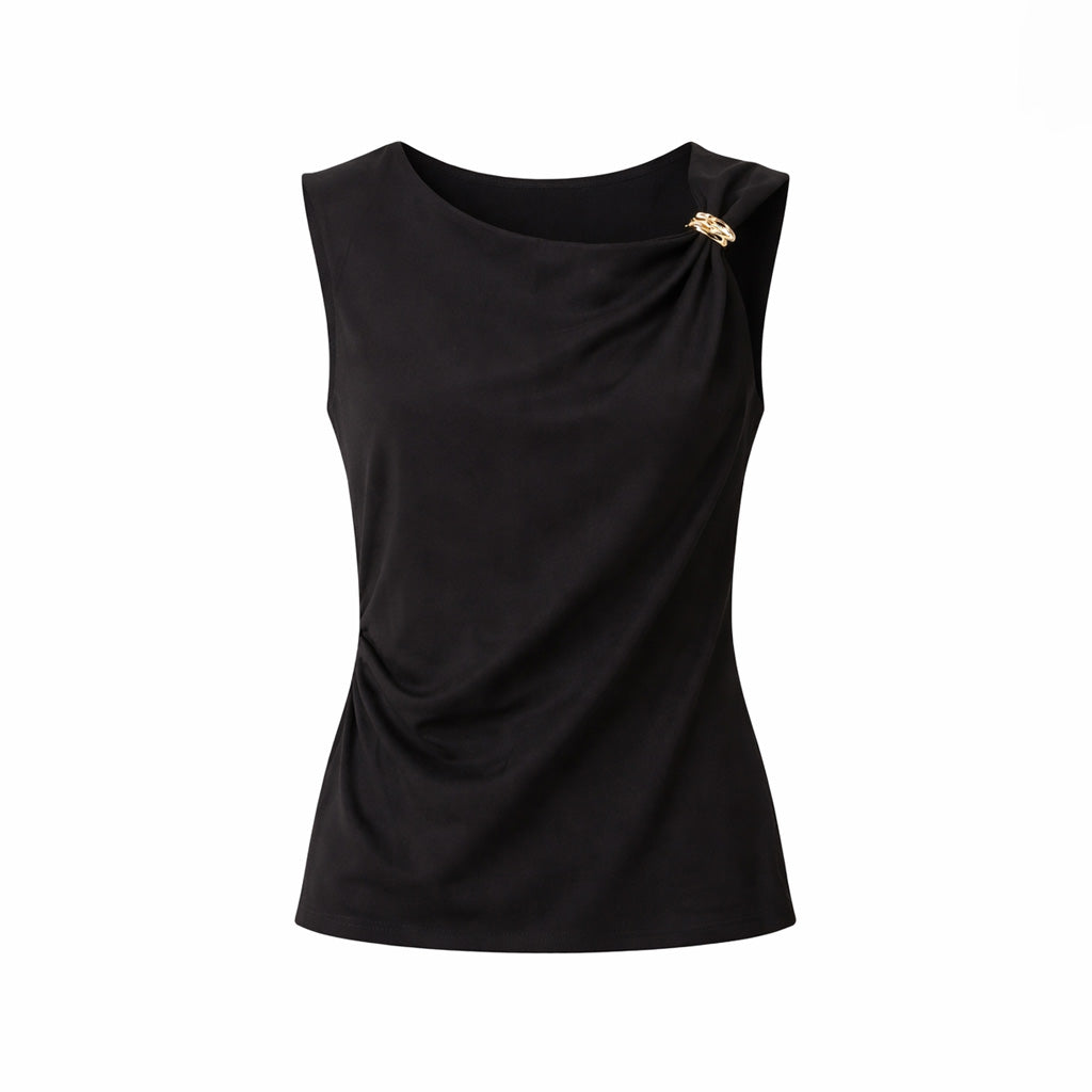 Vê-o Estúdio | Blusa sem mangas drapeada com detalhe metálico