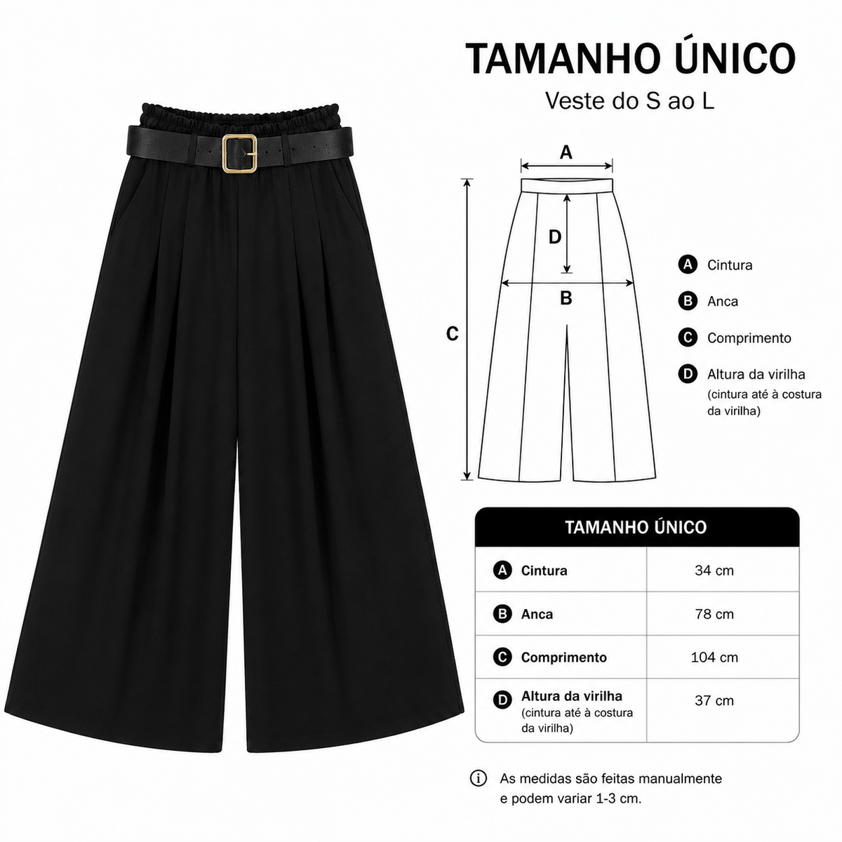 VÊ-O Classics | Calças palazzo de cintura subida com pregas, bolsos e cinto, fluidas para o dia a dia