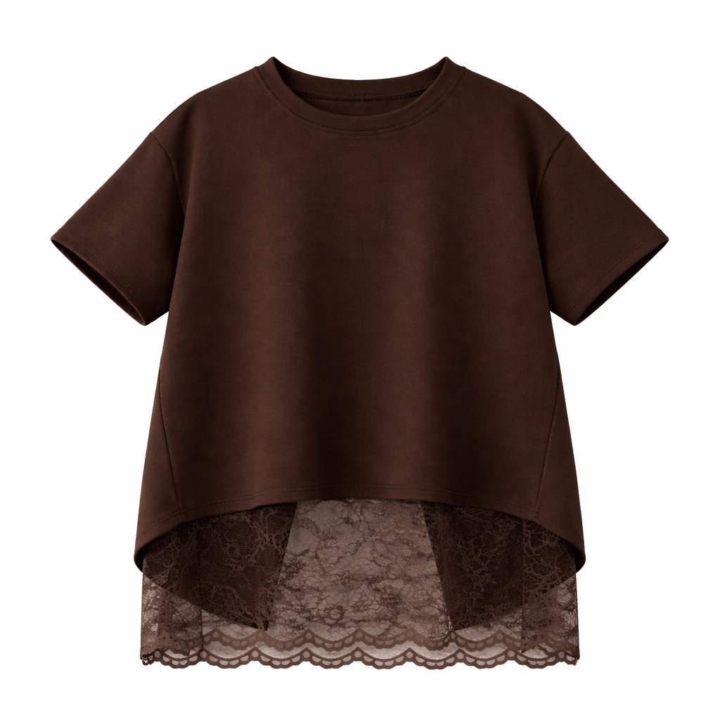 Vê-o Dailly｜T-Shirt com Detalhes de Renda em Camadas