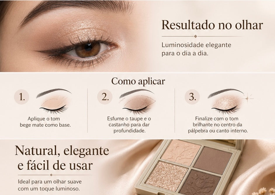 Paleta de Sombras de 4 Cores em Tons Terra | Acabamento Brilhante