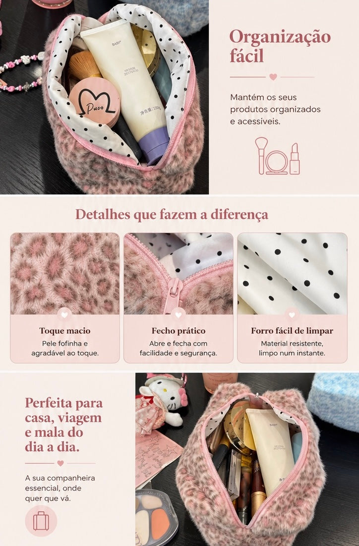 Necessaire de Viagem com Padrão Leopardo Rosa | Bolsa para Maquilhagem e Higiene Pessoal