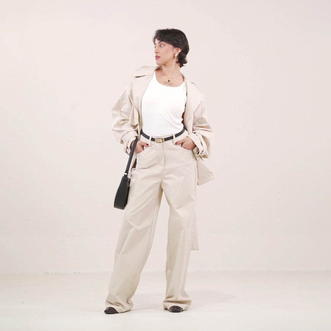 Conjunto Vê-o Studio | Casaco com Cinto e Calça de Pernas Largas