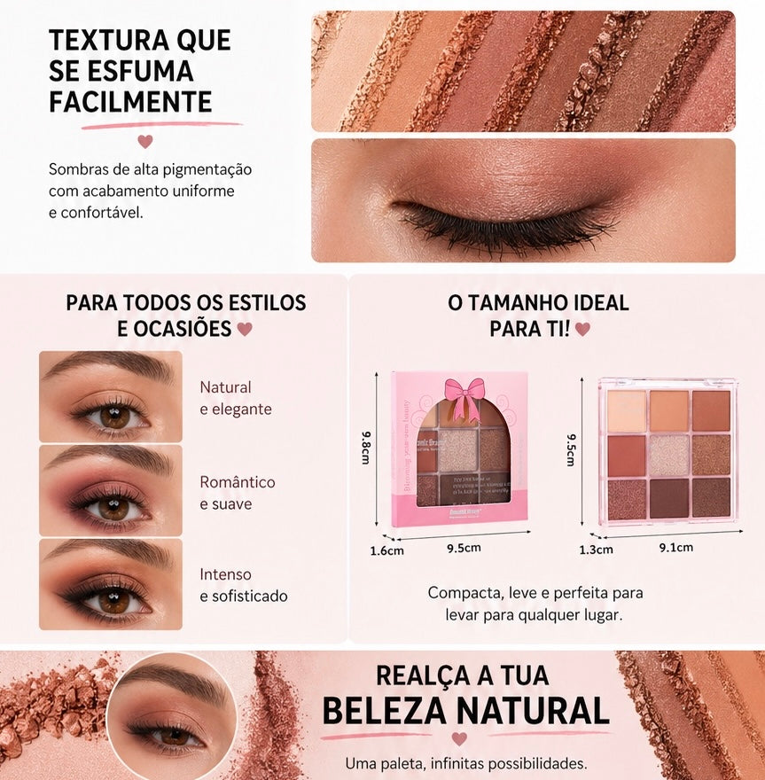 Paleta de 9 Sombras Multicor em Tons Castanhos – Acabamento Mate para Maquilhagem de Olhos Natural