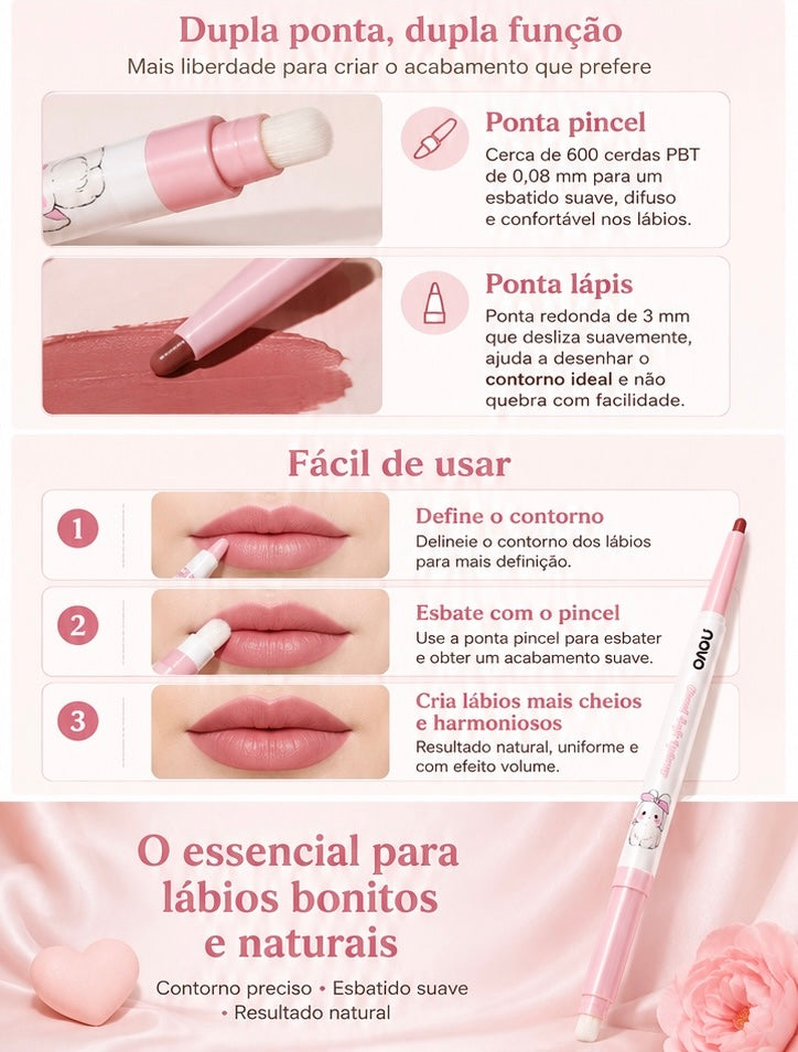 Lápis de Lábios Duplo com Pincel | Mate, À Prova de Água e Longa Duração