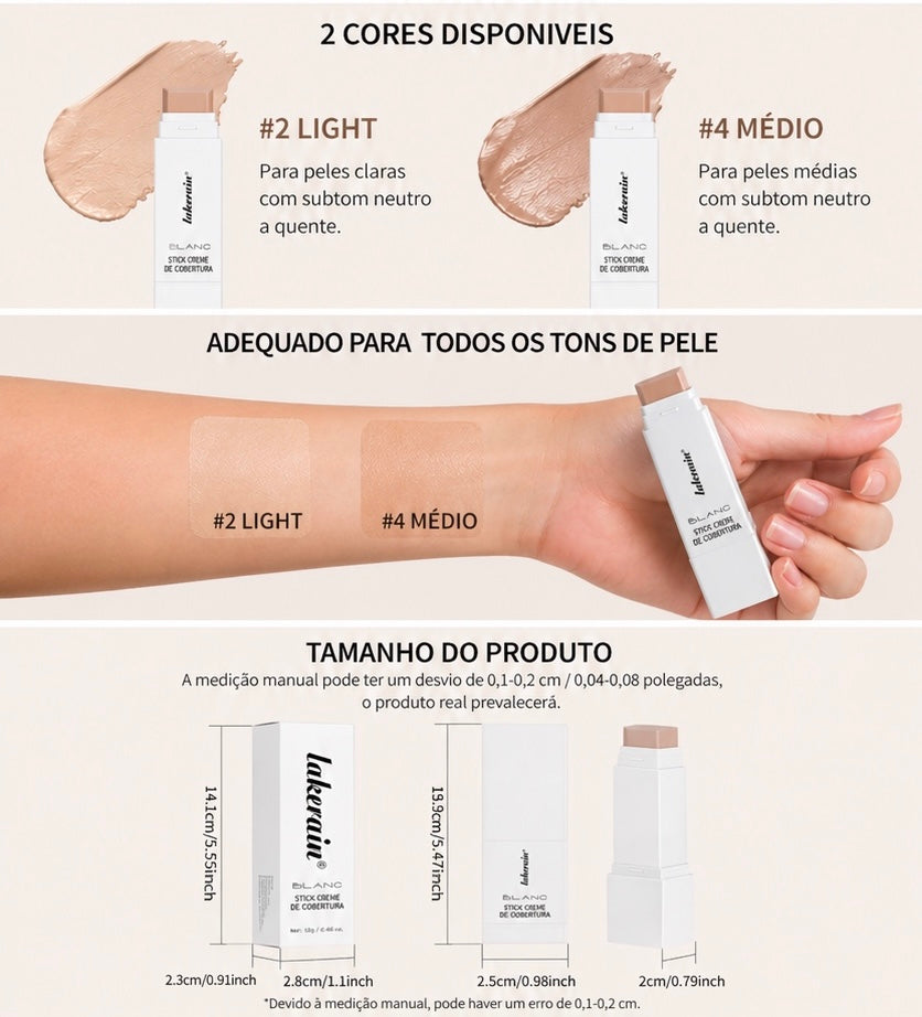 Stick de Base Blanc Cover Cream com Efeito Adaptável – Cobertura Natural para um Tom de Pele Uniforme