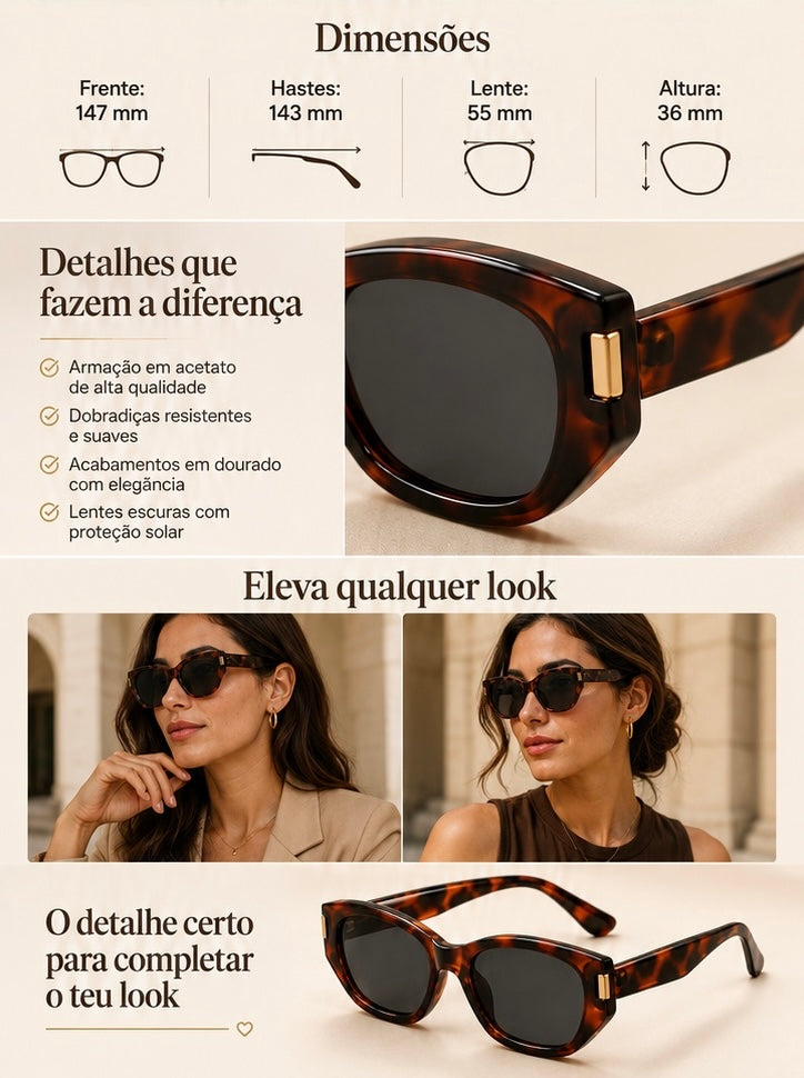 Óculos de Sol Cat Eye Vintage em Tom Cacau | Femininos e Elegantes