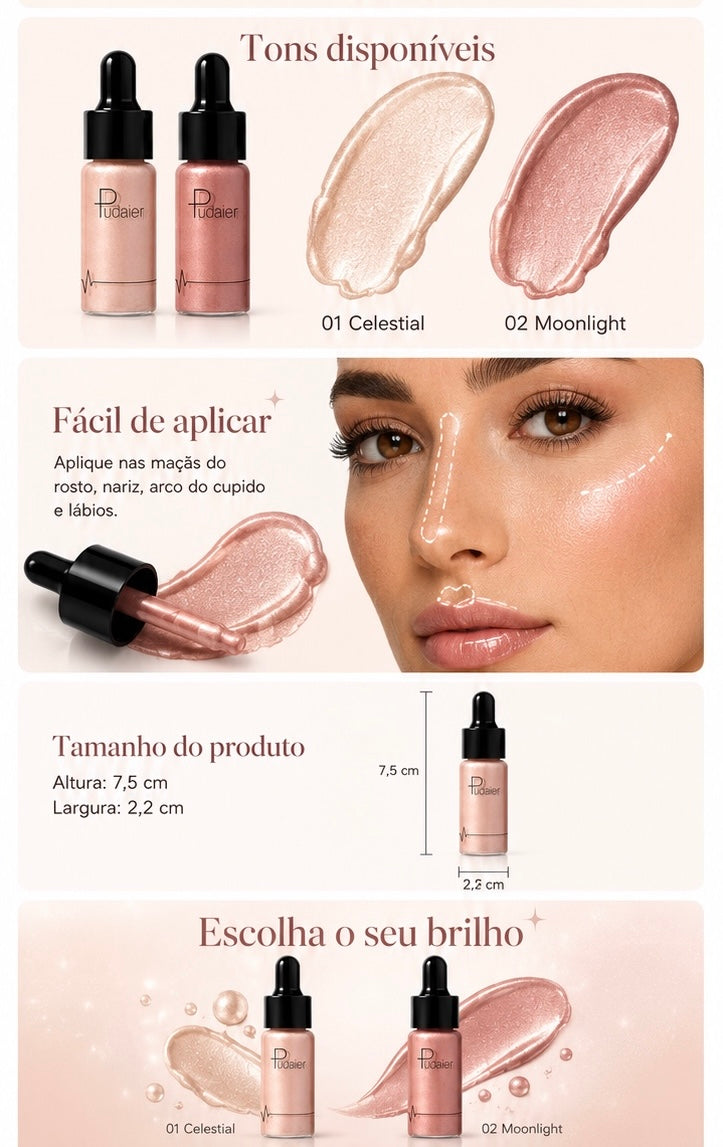 Iluminador Líquido para Rosto e Lábios | Efeito Luminoso e Natural