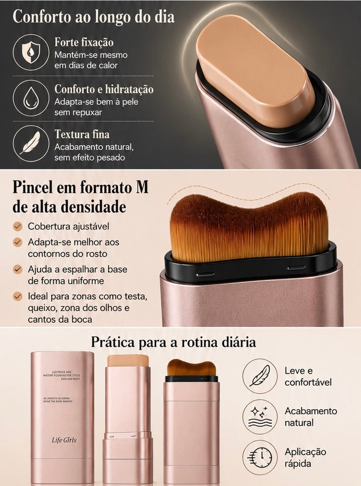 Stick de Base Dupla Ponta | Cobertura Natural, Efeito Luminoso e Longa Duração