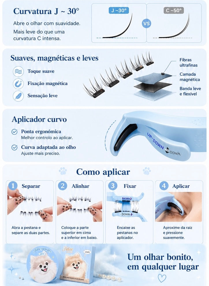 Pestanas Magnéticas Naturais com Caixa | Aplicação Rápida e Confortável