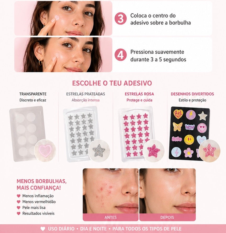 Patches Anti-Borbulhas Coloridos com Brilhantes – Desenhos Divertidos, Finos e Respiráveis