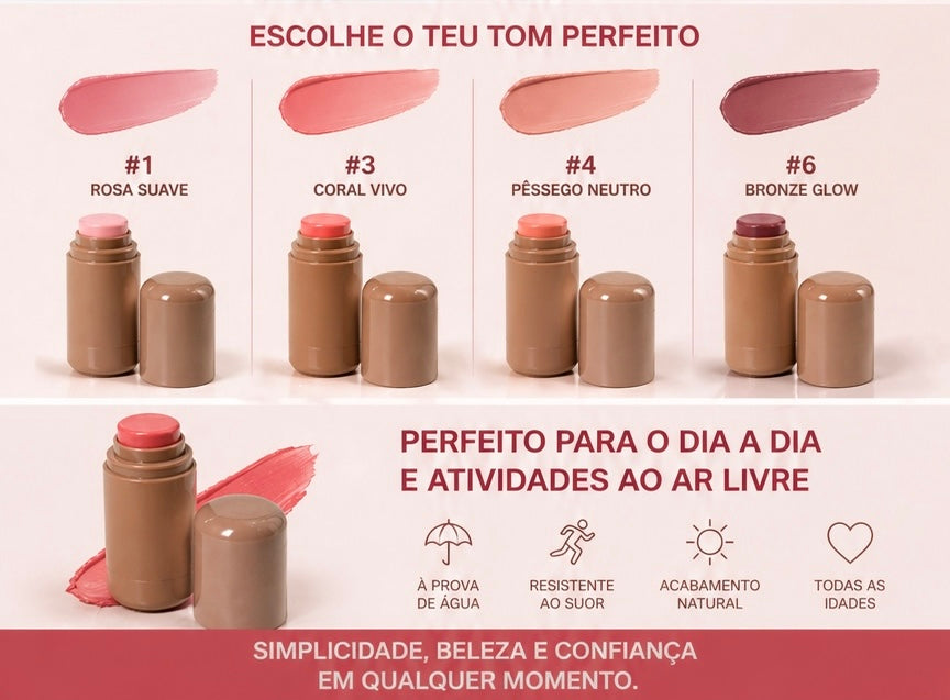Blush em Stick Cremoso para Lábios e Rosto – Cor Natural, Textura Suave e Fácil de Espalhar