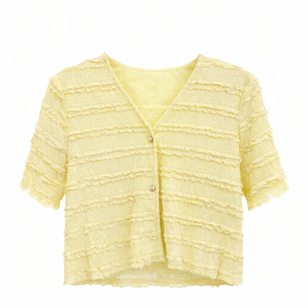 Blusa com botões e acabamento em renda texturada Vê-o Dailly