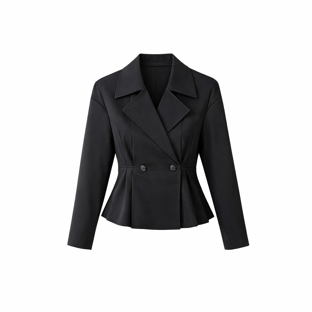 Vê-o Studio｜Blazer de cintura marcada com abotoamento duplo