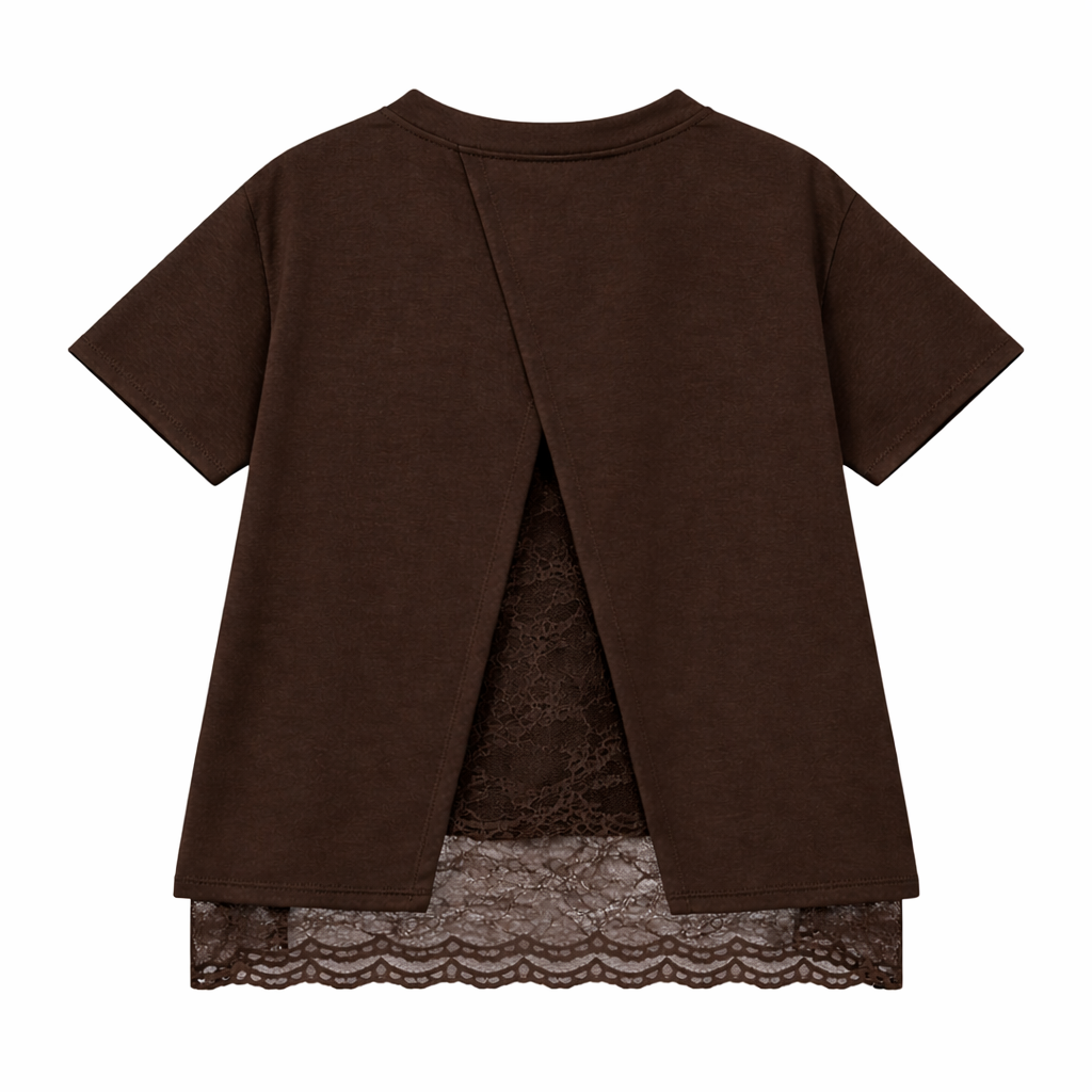 Vê-o Dailly｜T-Shirt com Detalhes de Renda em Camadas