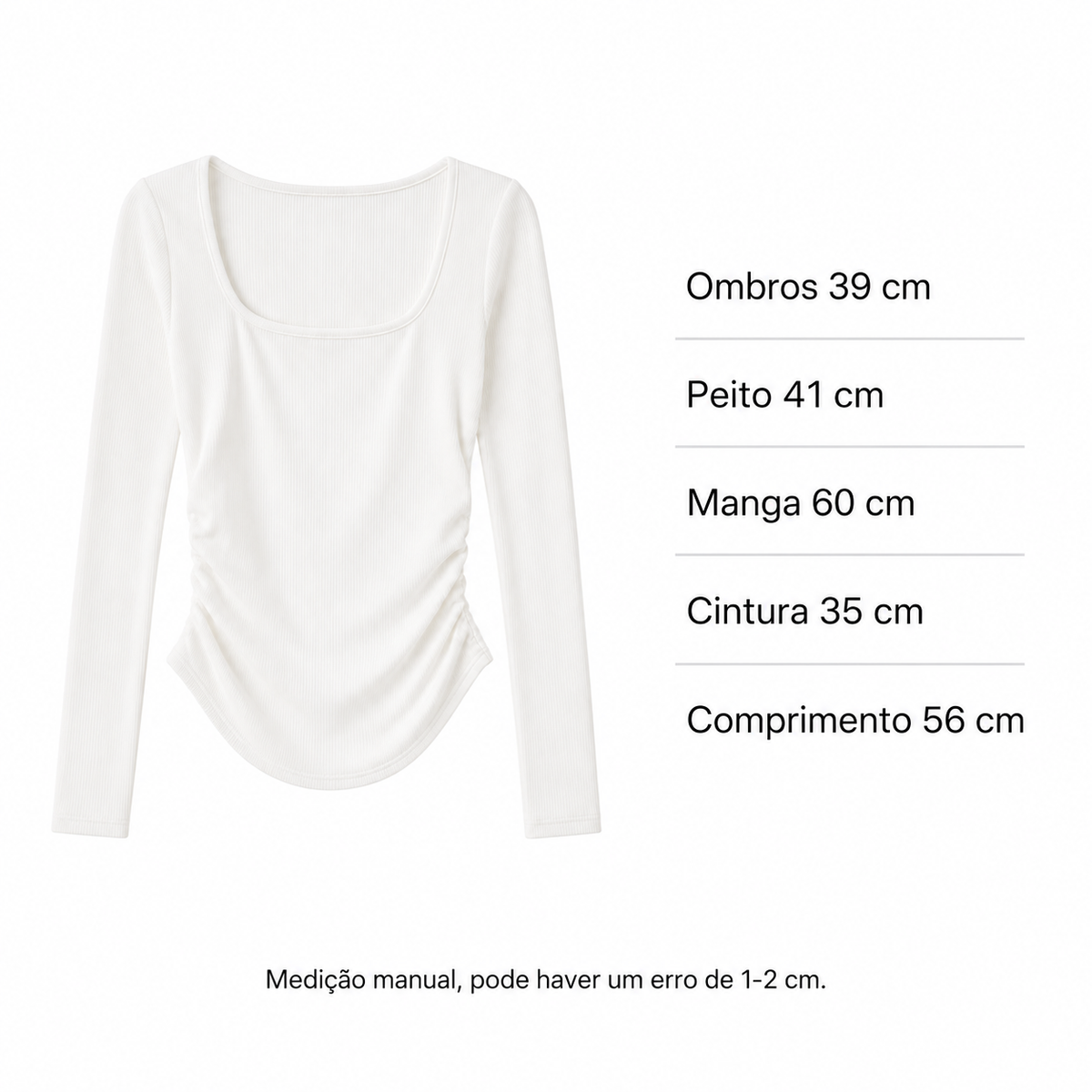 VEO Blusa Feminina Canelada Manga Comprida Decote Quadrado Franzido Ajustado Elástico Casual Confortável Elegante Básico Moda Mulher