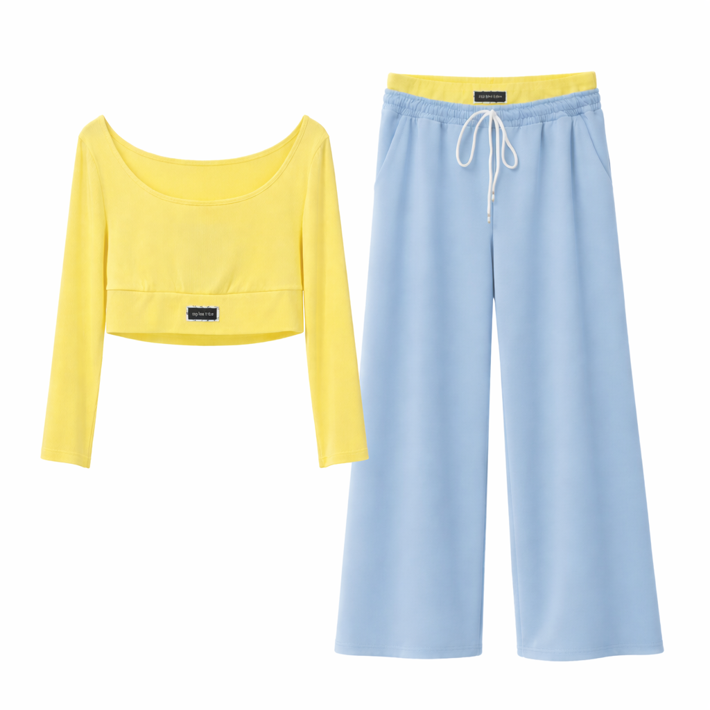 Conjunto Vê-o Well｜Top cropped color-block e calças de fato de treino pantalona