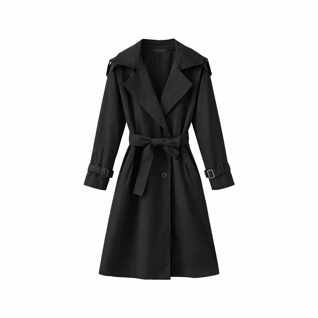 Vê-o Dailly｜Casaco Trench Coat Slim Fit Longo com Cinto