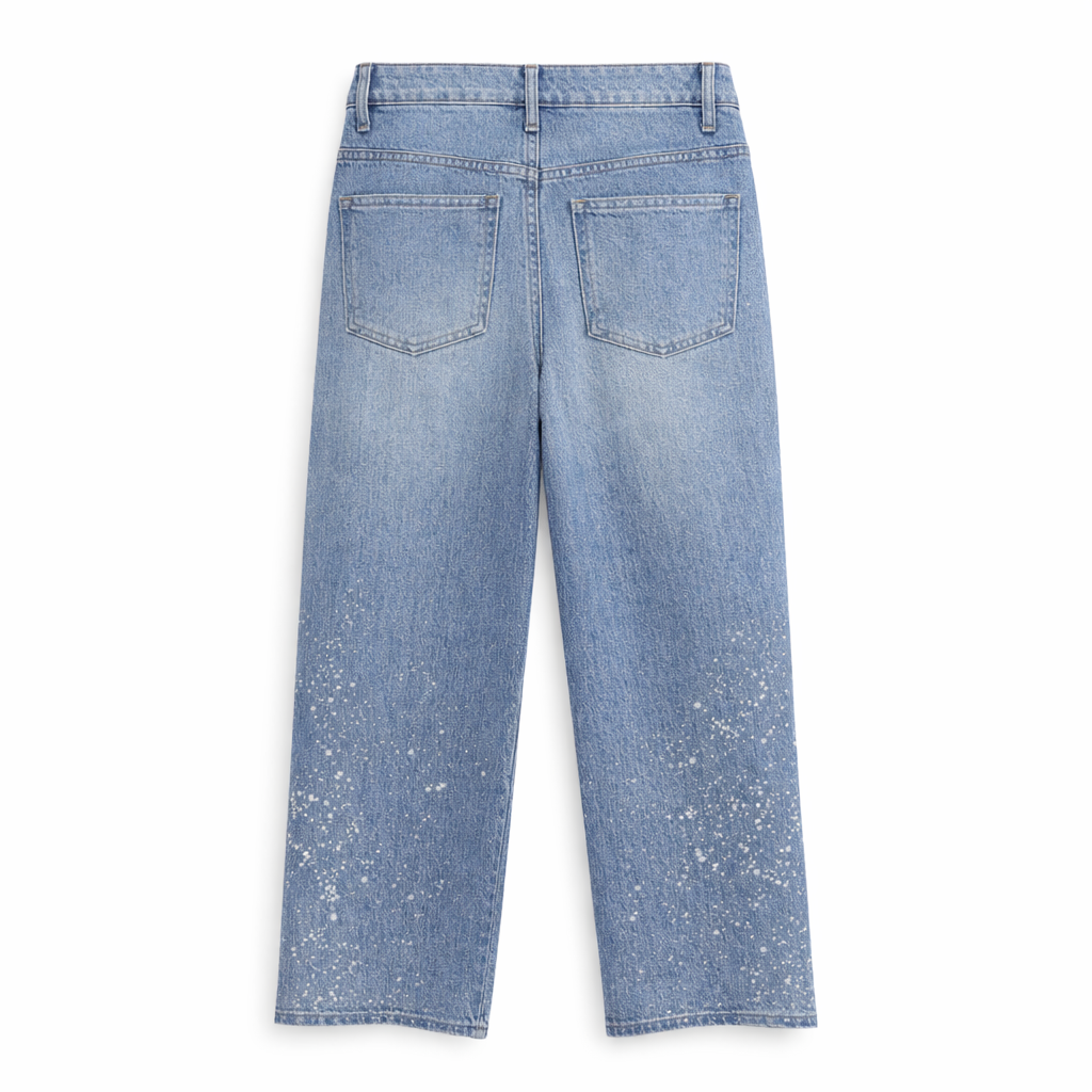 See It Studio｜Calça de ganga de perna larga com detalhes de salpicos de tinta