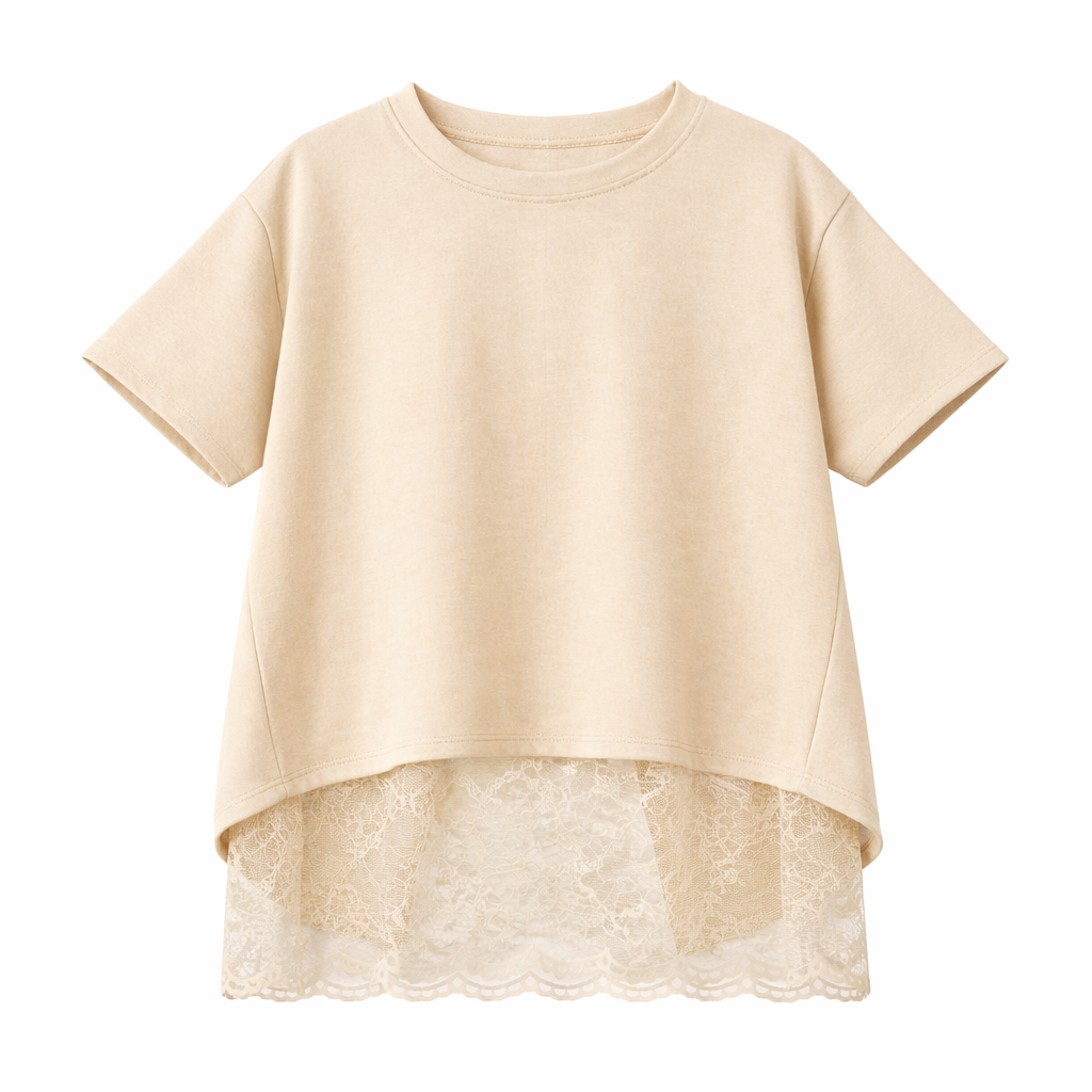 Vê-o Dailly｜T-Shirt com Detalhes de Renda em Camadas
