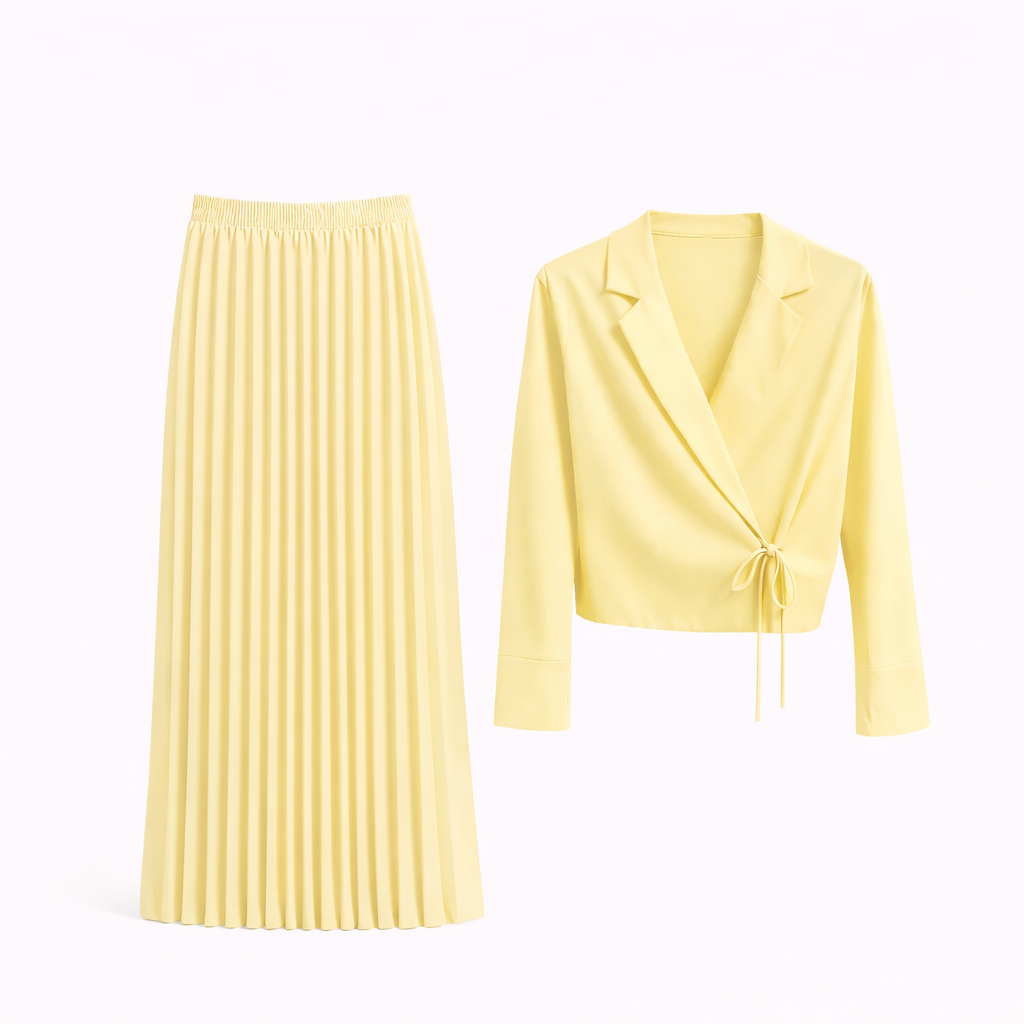 Conjunto Vê-o Studio | Top estilo envelope e saia maxi plissada