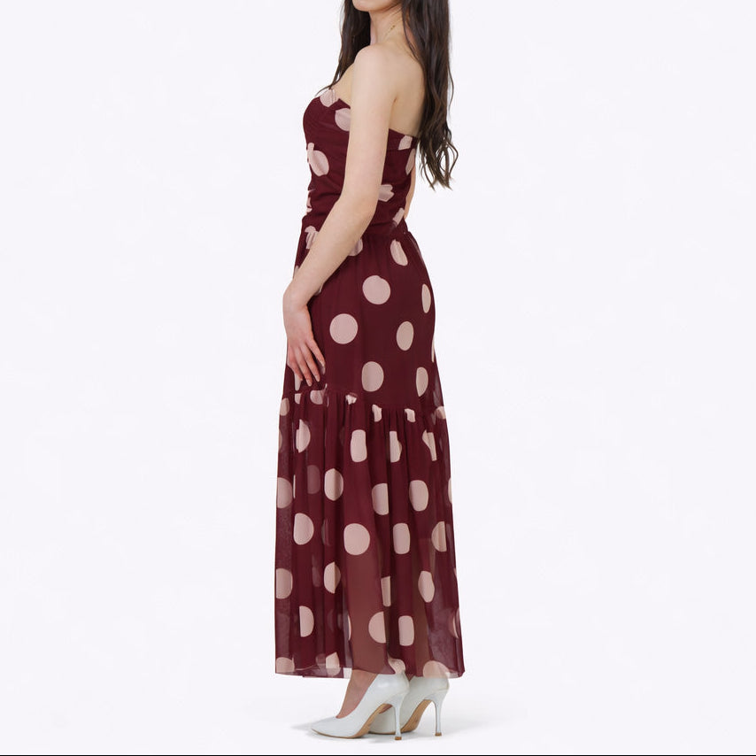 Vê-o Dailly｜Vestido Sem Alças com Padrão de Bolinhas