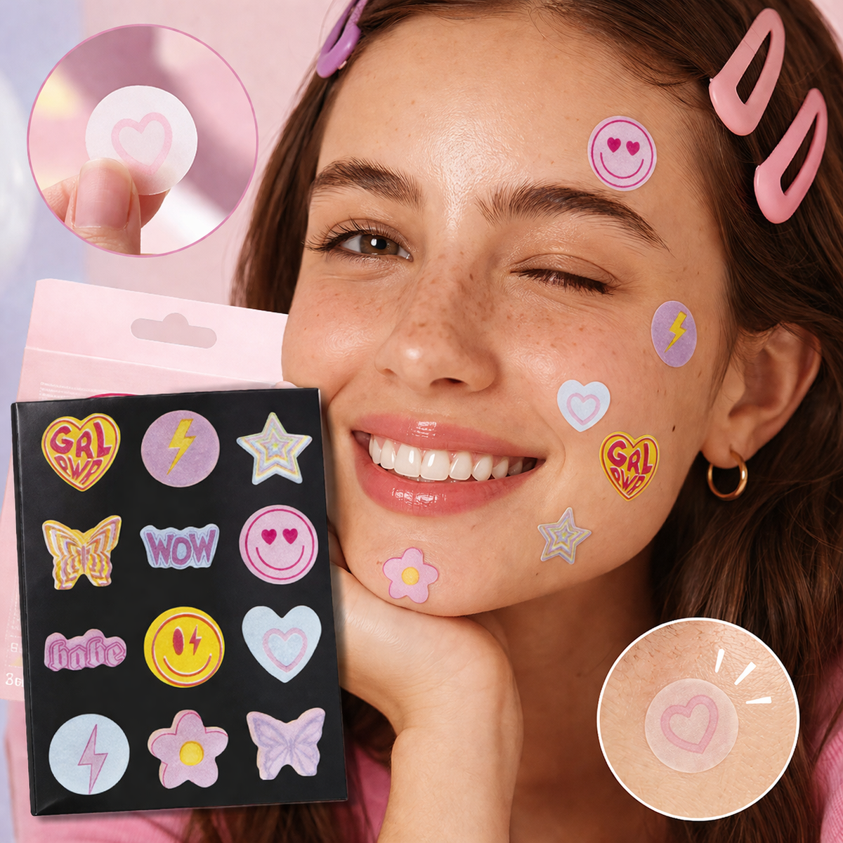 Patches Anti-Borbulhas Coloridos com Brilhantes – Desenhos Divertidos, Finos e Respiráveis