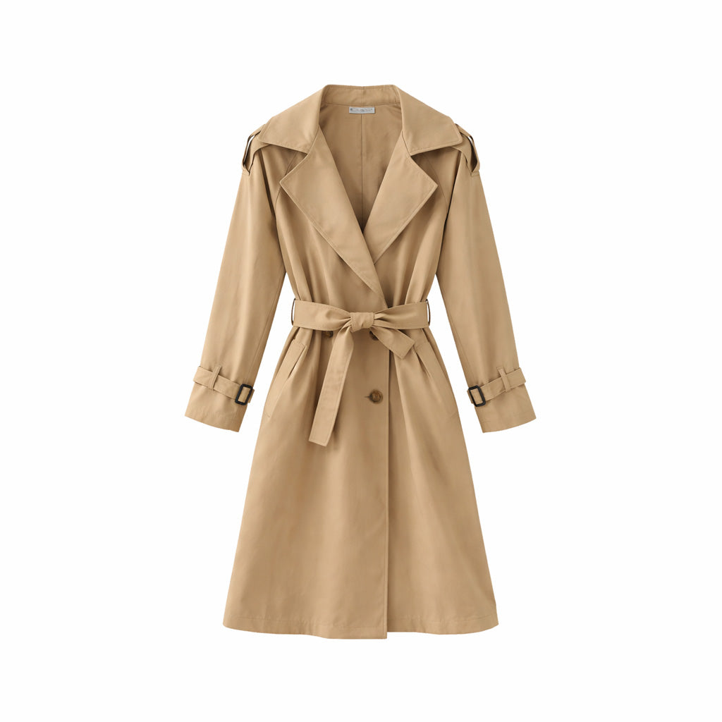 Vê-o Dailly｜Casaco Trench Coat Slim Fit Longo com Cinto