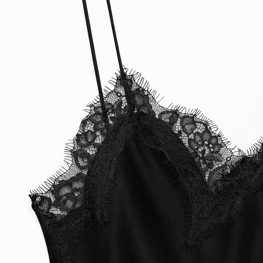 Vê-o Sudio｜Asymmetrical Lace-Trim Slip Dress